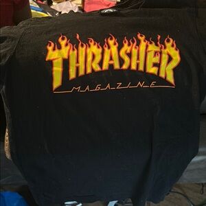 Thrasher Black Tee with Fiery Logo